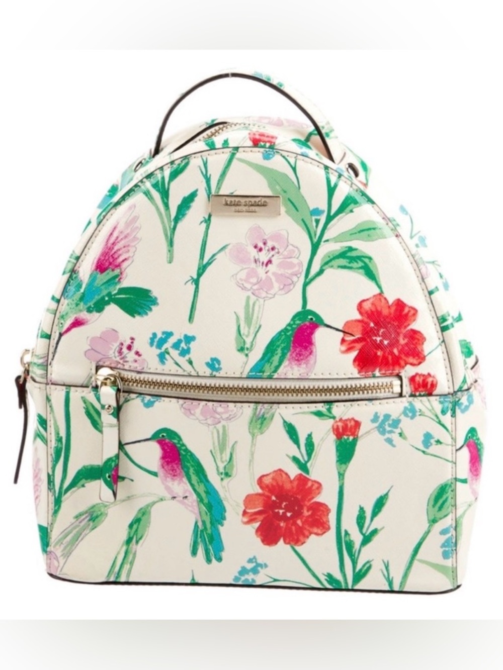 kate spade Ivory Floral & Hummingbird Mini Backpack GUC